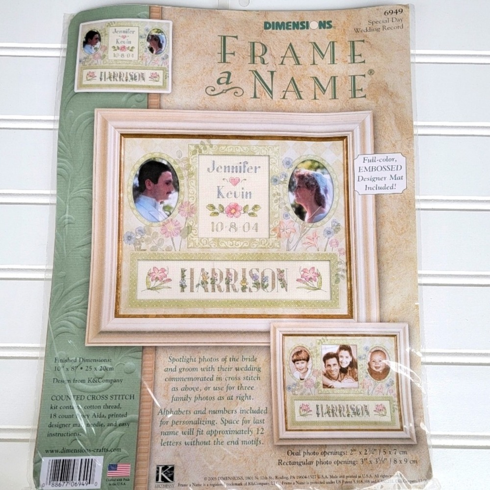 2003 Dimensions Wedding Record Finished Counted Cross Stitch Frame Kit 10To 8 in